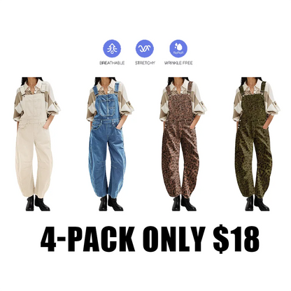 Wide-Leg Denim Overalls Loose Straight Overalls Jumpsuit