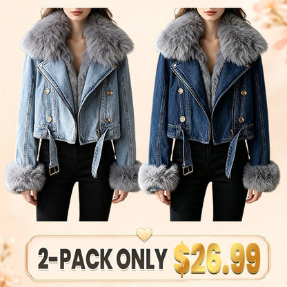 Luxe Lined Fox Fur Denim Coat