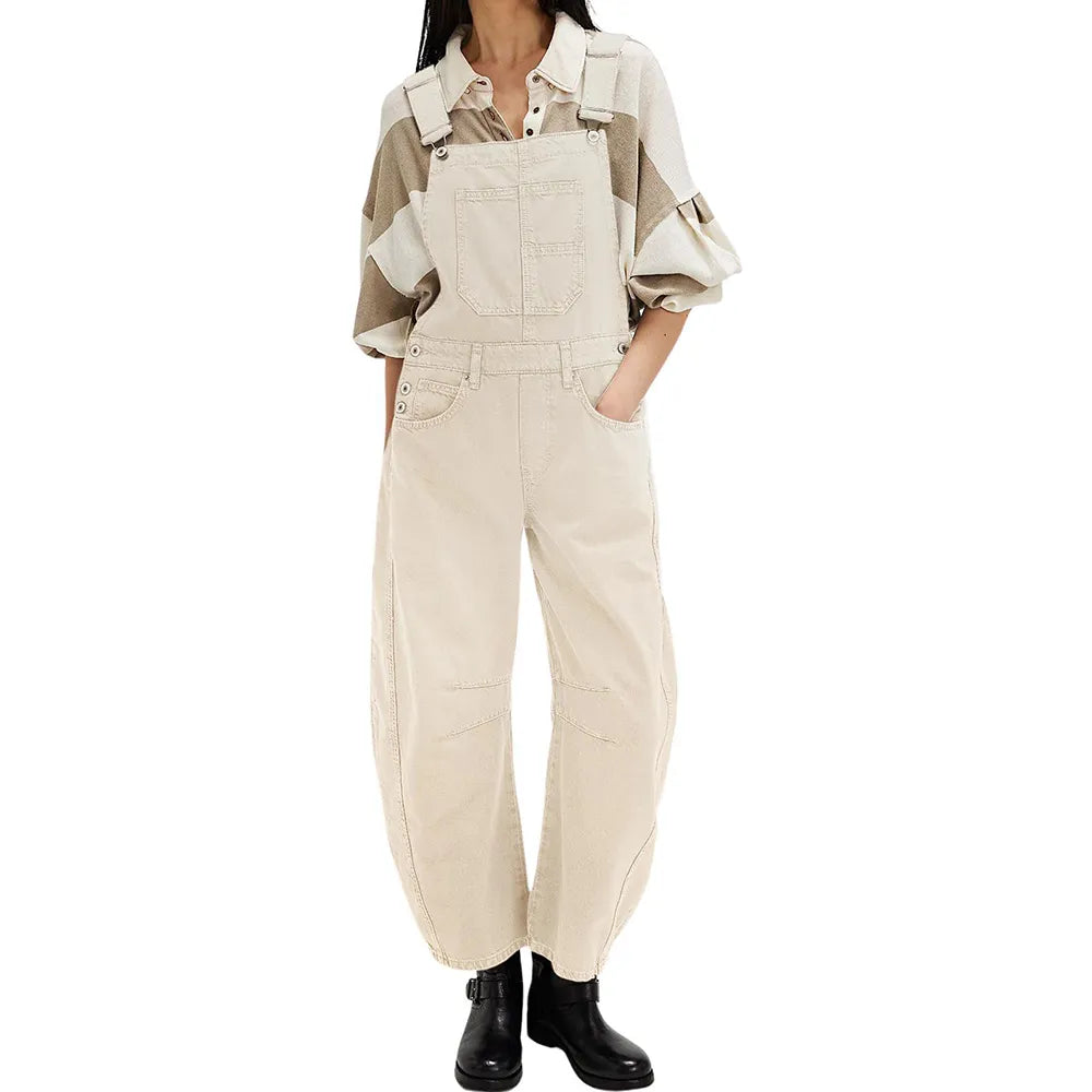 Wide-Leg Denim Overalls Loose Straight Overalls Jumpsuit