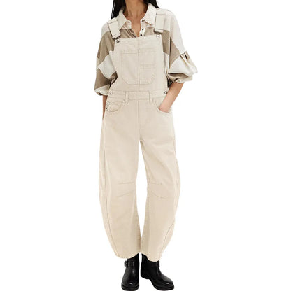 Wide-Leg Denim Overalls Loose Straight Overalls Jumpsuit