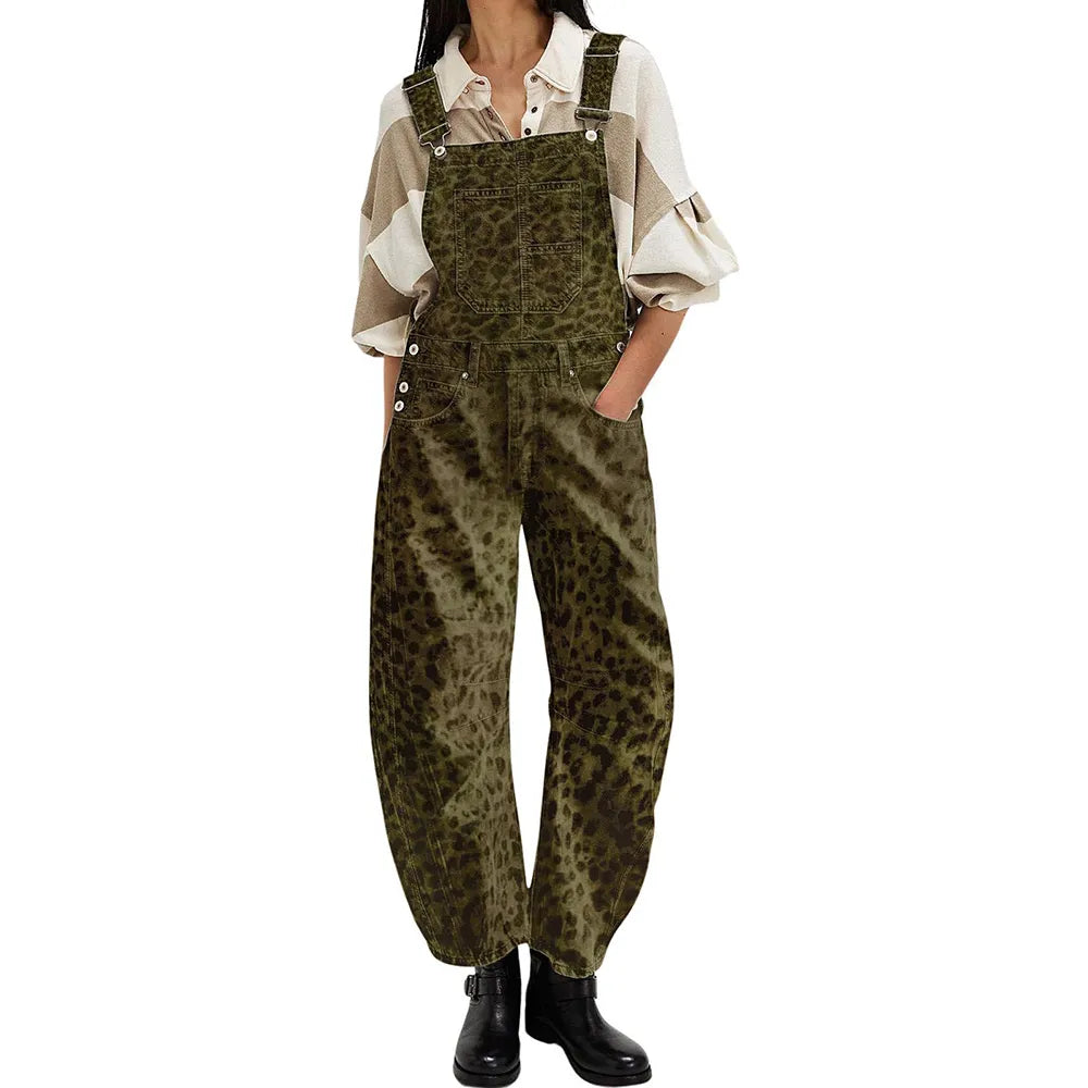 Wide-Leg Denim Overalls Loose Straight Overalls Jumpsuit