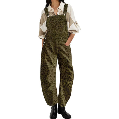 Wide-Leg Denim Overalls Loose Straight Overalls Jumpsuit