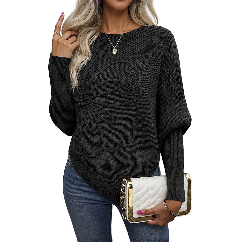 Women's Sweaters Floral Batwing Sleeve Asymmetrical Hem