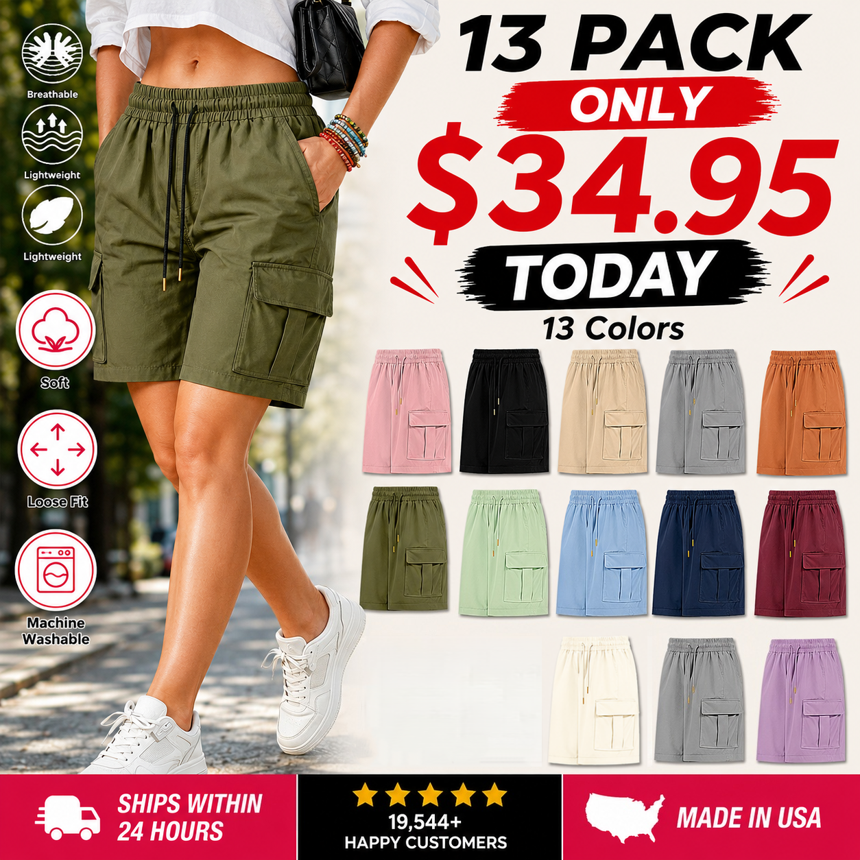 【End of Summer Sale】Women’s outdoor cargo shorts—multi-pocket design