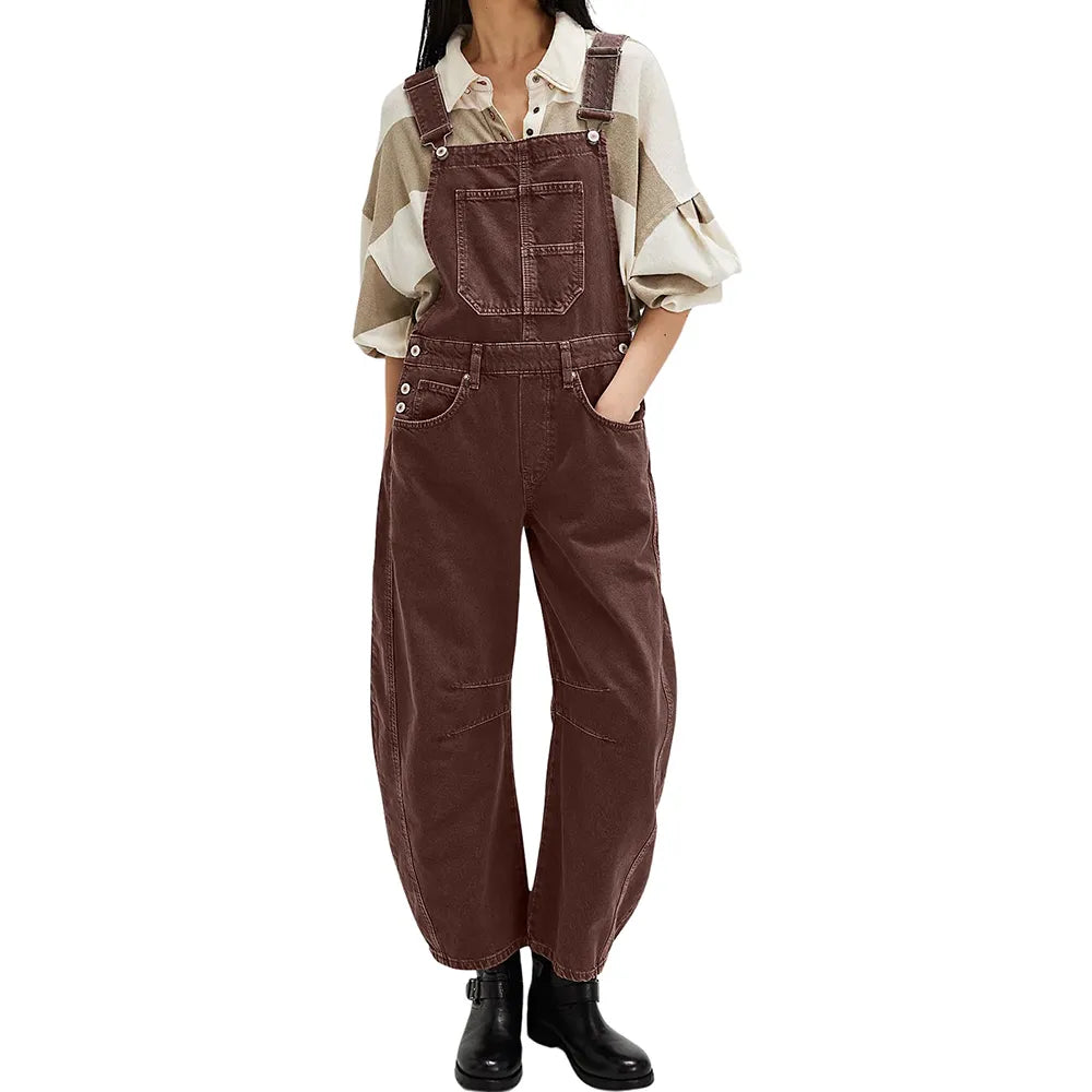 Wide-Leg Denim Overalls Loose Straight Overalls Jumpsuit