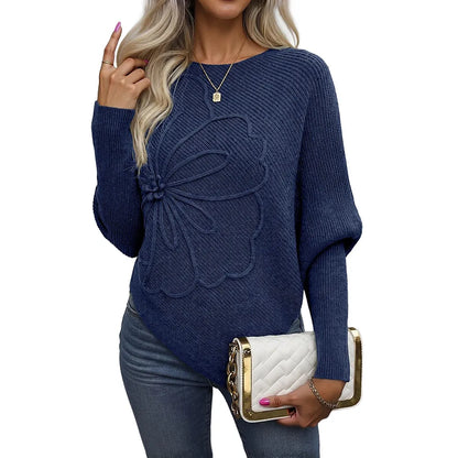 Women's Sweaters Floral Batwing Sleeve Asymmetrical Hem