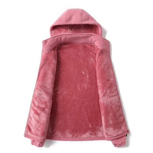 Women's Detachable Hood Fleece Cardigan Jacket, Thick Lined Warm Casual Coat, Stylish Loose Outerwear