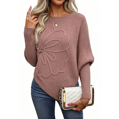 Women's Sweaters Floral Batwing Sleeve Asymmetrical Hem