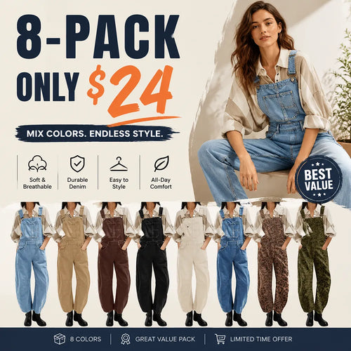 Wide-Leg Denim Overalls Loose Straight Overalls Jumpsuit