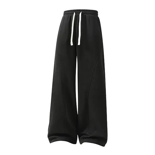 Men's Solid-Color Drawstring Pants with Curved Blade Design