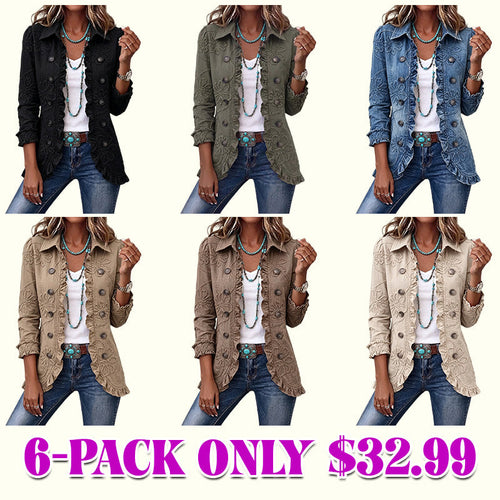 💝💝Boho-Chic Floral Embroidered Utility Ruffled Trim Jacket