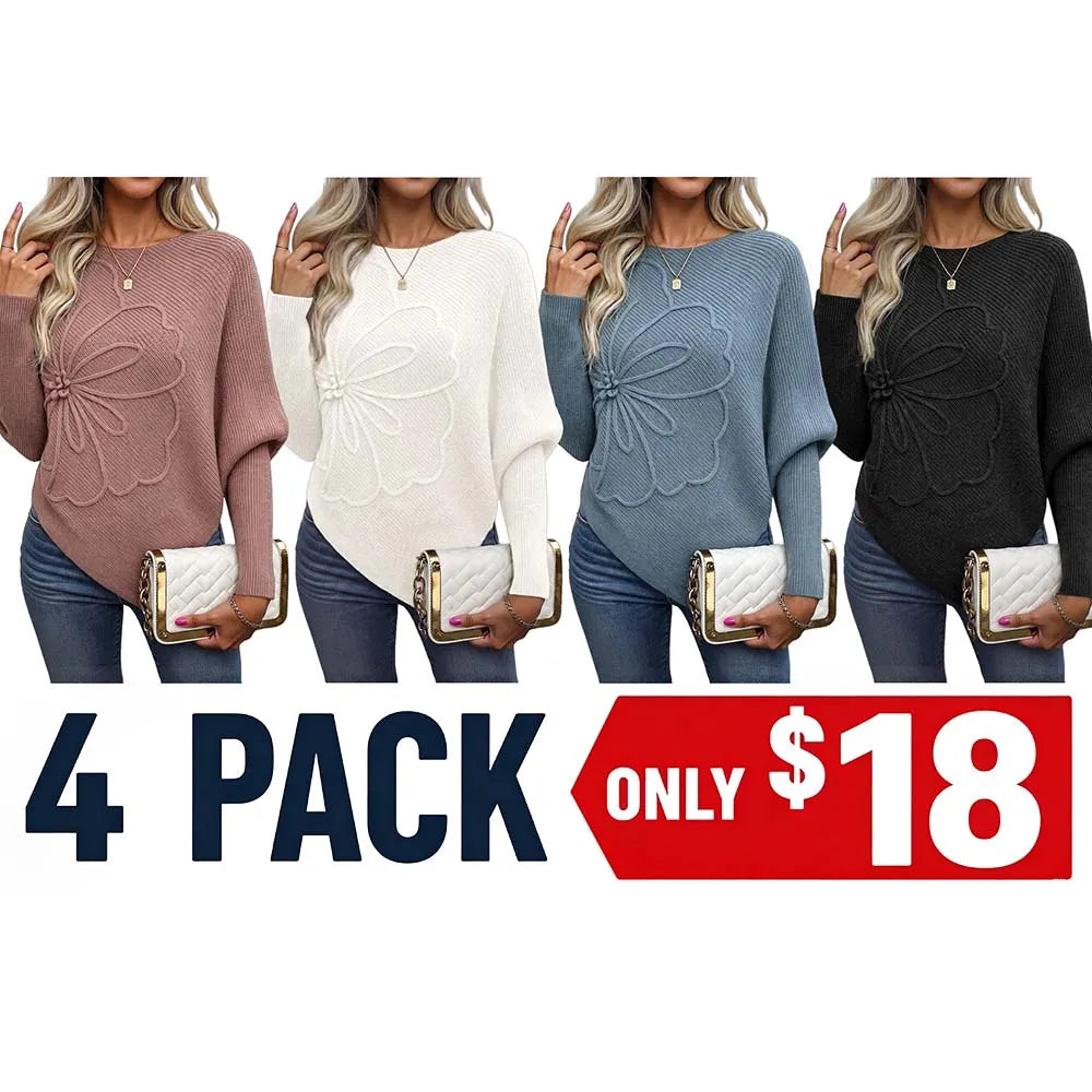Women's Sweaters Floral Batwing Sleeve Asymmetrical Hem