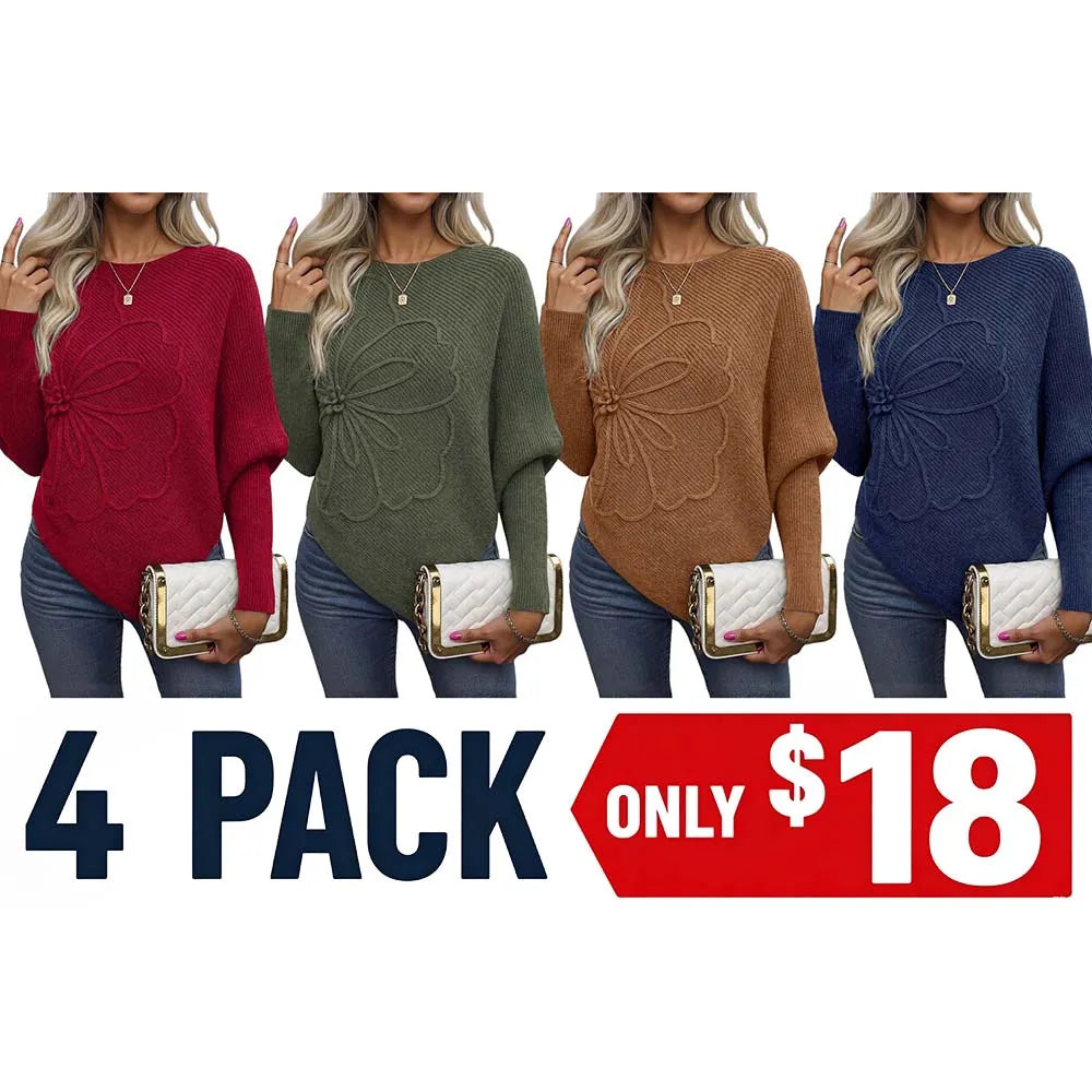 Women's Sweaters Floral Batwing Sleeve Asymmetrical Hem
