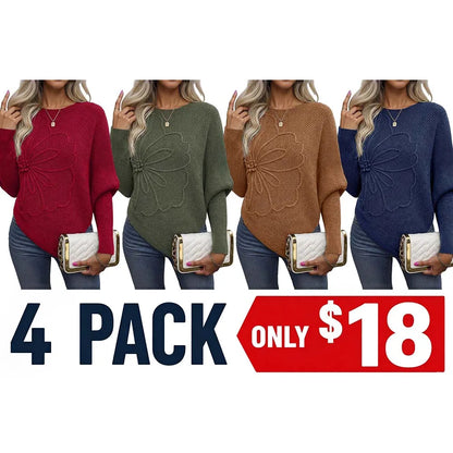 Women's Sweaters Floral Batwing Sleeve Asymmetrical Hem