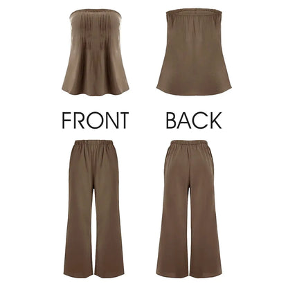 Women's Pleated Set Tube Top And Wide Leg Pants