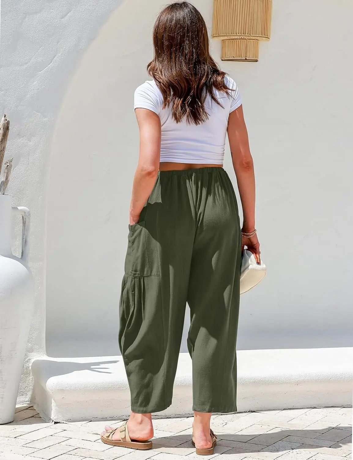 Women Comfort Lightweight Linen Wide Leg Cargo Pants