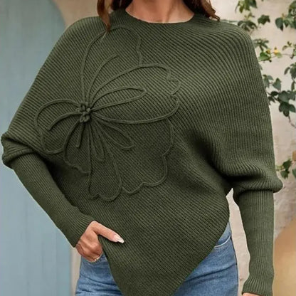 Women's Sweaters Floral Batwing Sleeve Asymmetrical Hem