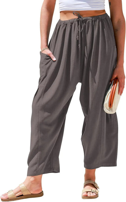 Women Comfort Lightweight Linen Wide Leg Cargo Pants