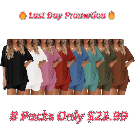 V Neck Oversized Shirt&Biker Shorts Set