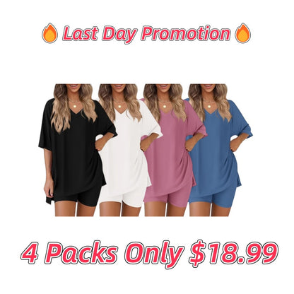V Neck Oversized Shirt&Biker Shorts Set