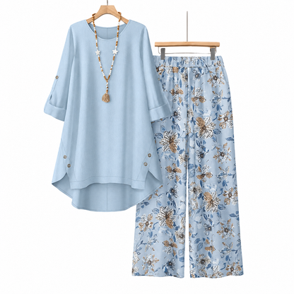 [LAST DAY SALE]Women's Cotton Linen Half Sleeve Top ＆ Pants Set