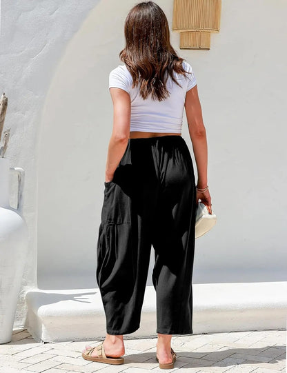 Women Comfort Lightweight Linen Wide Leg Cargo Pants