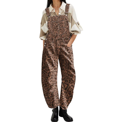 Wide-Leg Denim Overalls Loose Straight Overalls Jumpsuit