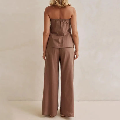 Women's Pleated Set Tube Top And Wide Leg Pants