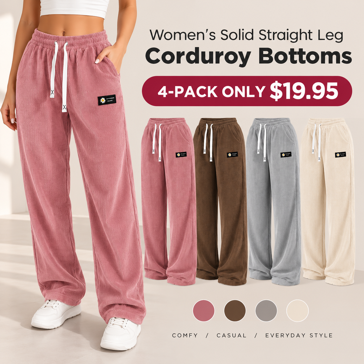 [LAST DAY SALE]Women's Solid Straight Leg Corduroy Bottoms