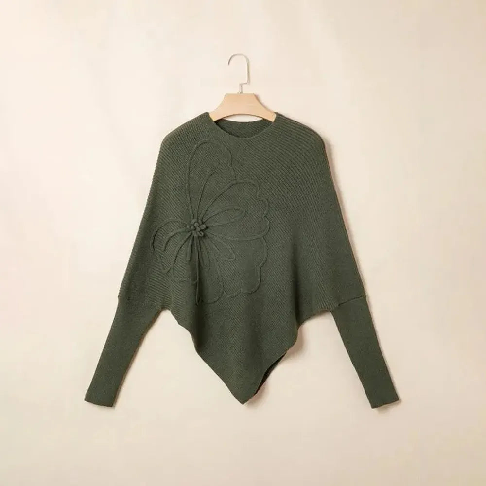 Women's Sweaters Floral Batwing Sleeve Asymmetrical Hem