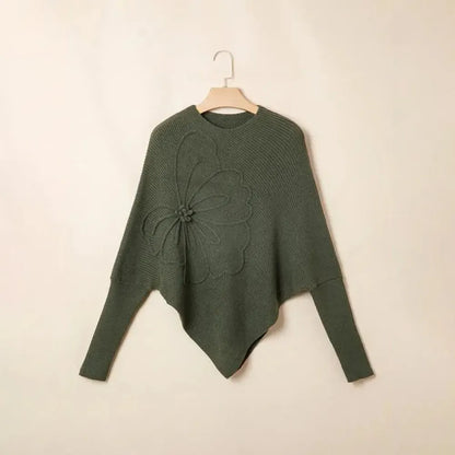 Women's Sweaters Floral Batwing Sleeve Asymmetrical Hem