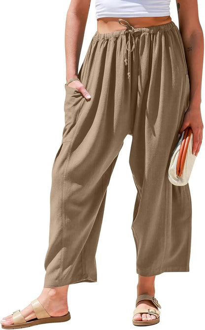 Women Comfort Lightweight Linen Wide Leg Cargo Pants