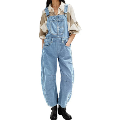 Wide-Leg Denim Overalls Loose Straight Overalls Jumpsuit