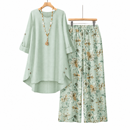 [LAST DAY SALE]Women's Cotton Linen Half Sleeve Top ＆ Pants Set