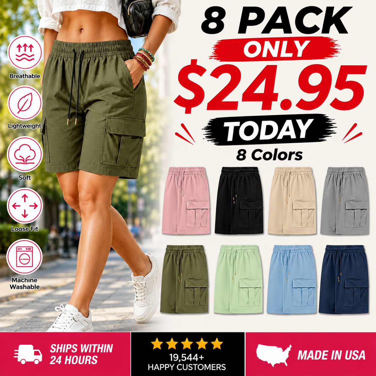 【End of Summer Sale】Women’s outdoor cargo shorts—multi-pocket design