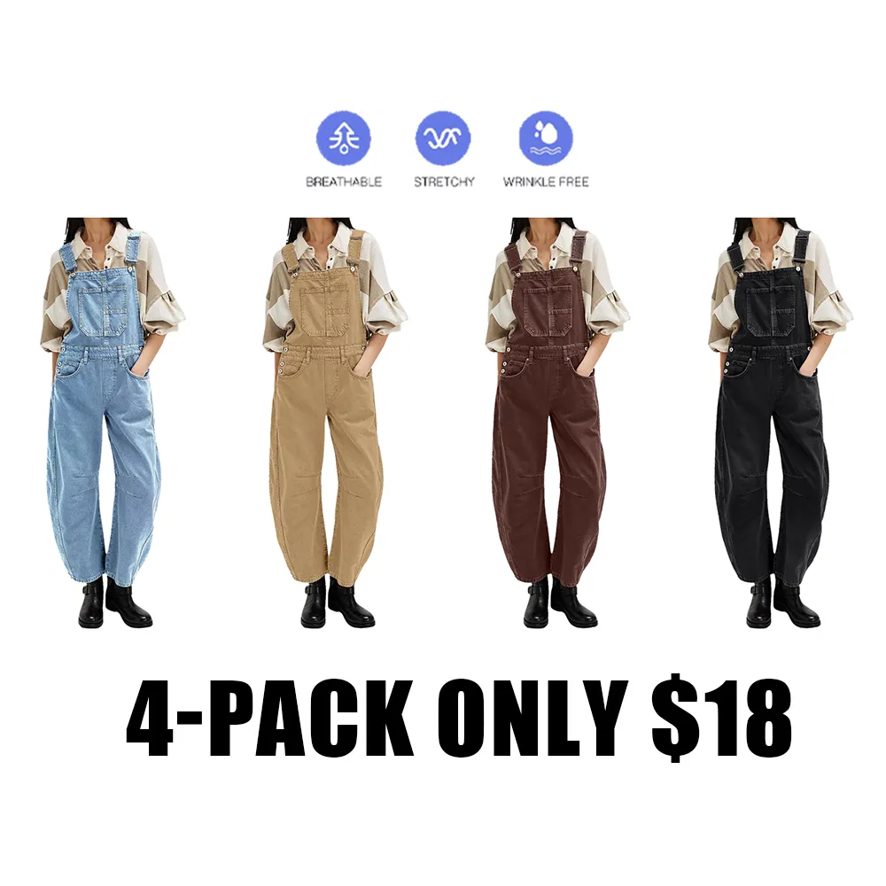 Wide-Leg Denim Overalls Loose Straight Overalls Jumpsuit