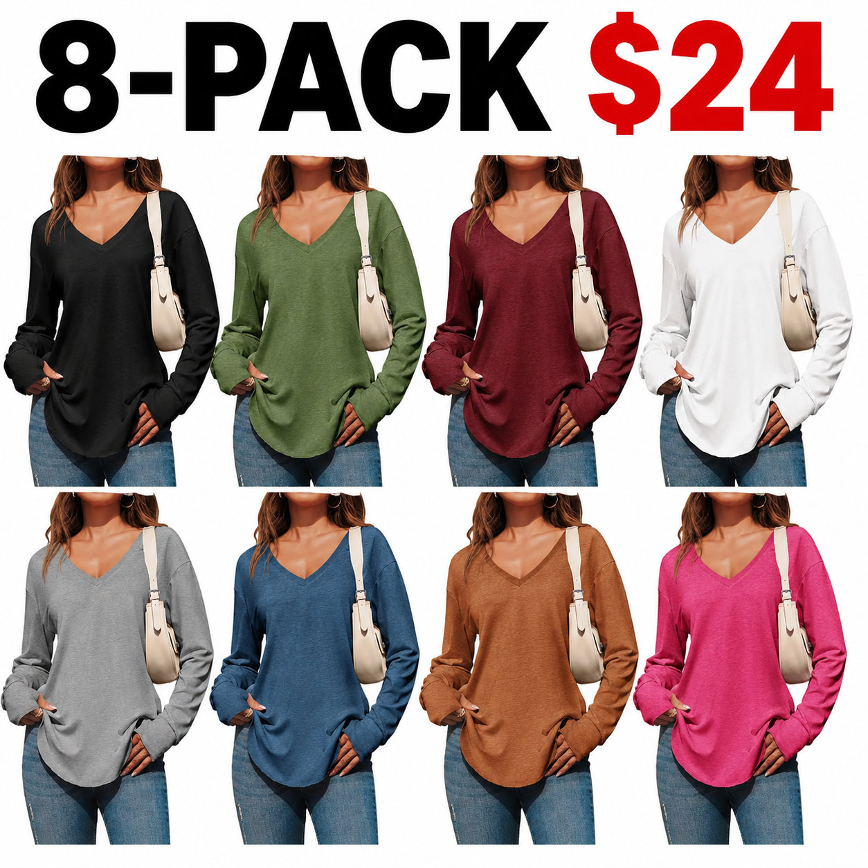 Women's Deep V-Neck Long Sleeve Oversized Tunic Top