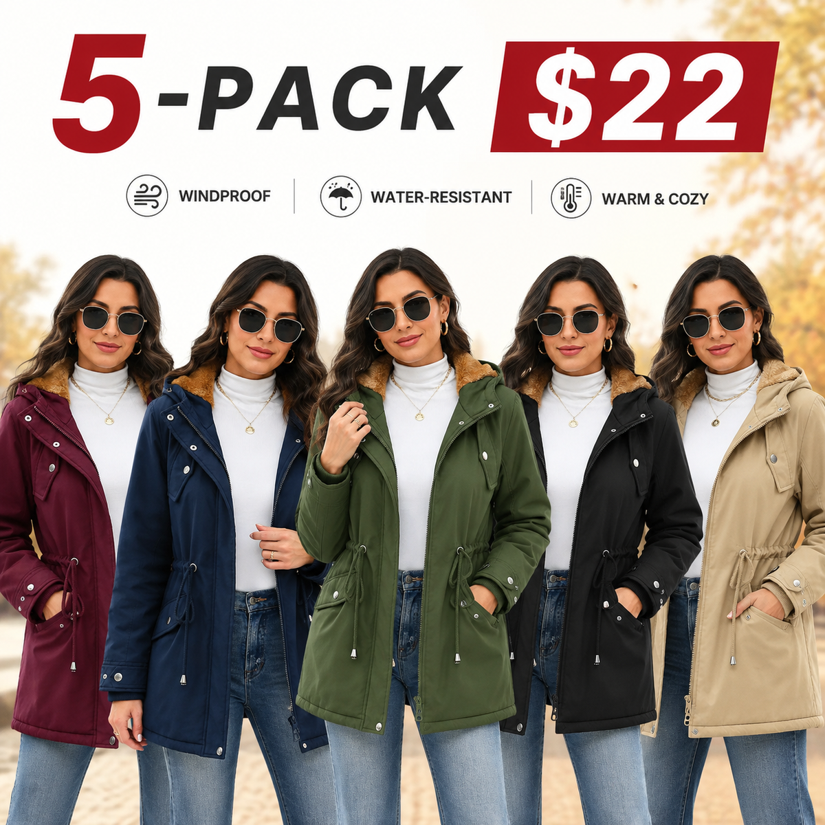 Women’s Fleece Waterproof Hooded Jacket with Pockets