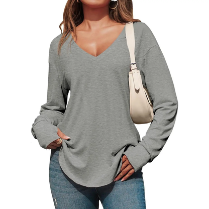 Women's Deep V-Neck Long Sleeve Oversized Tunic Top
