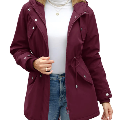 Women’s Fleece Waterproof Hooded Jacket with Pockets