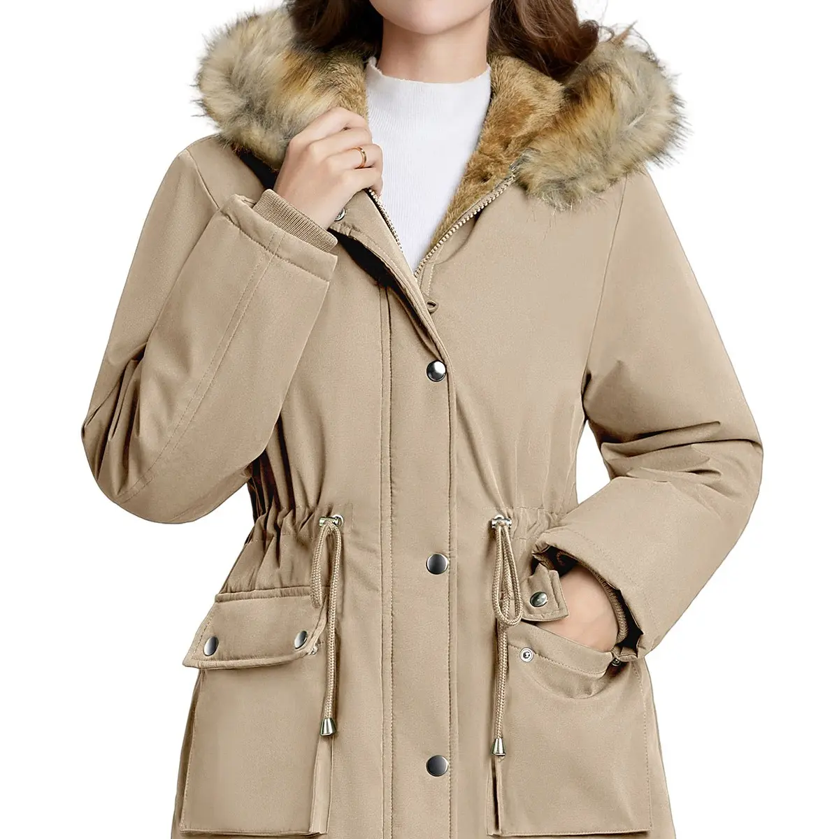 Women’s Fleece Waterproof Hooded Jacket with Pockets