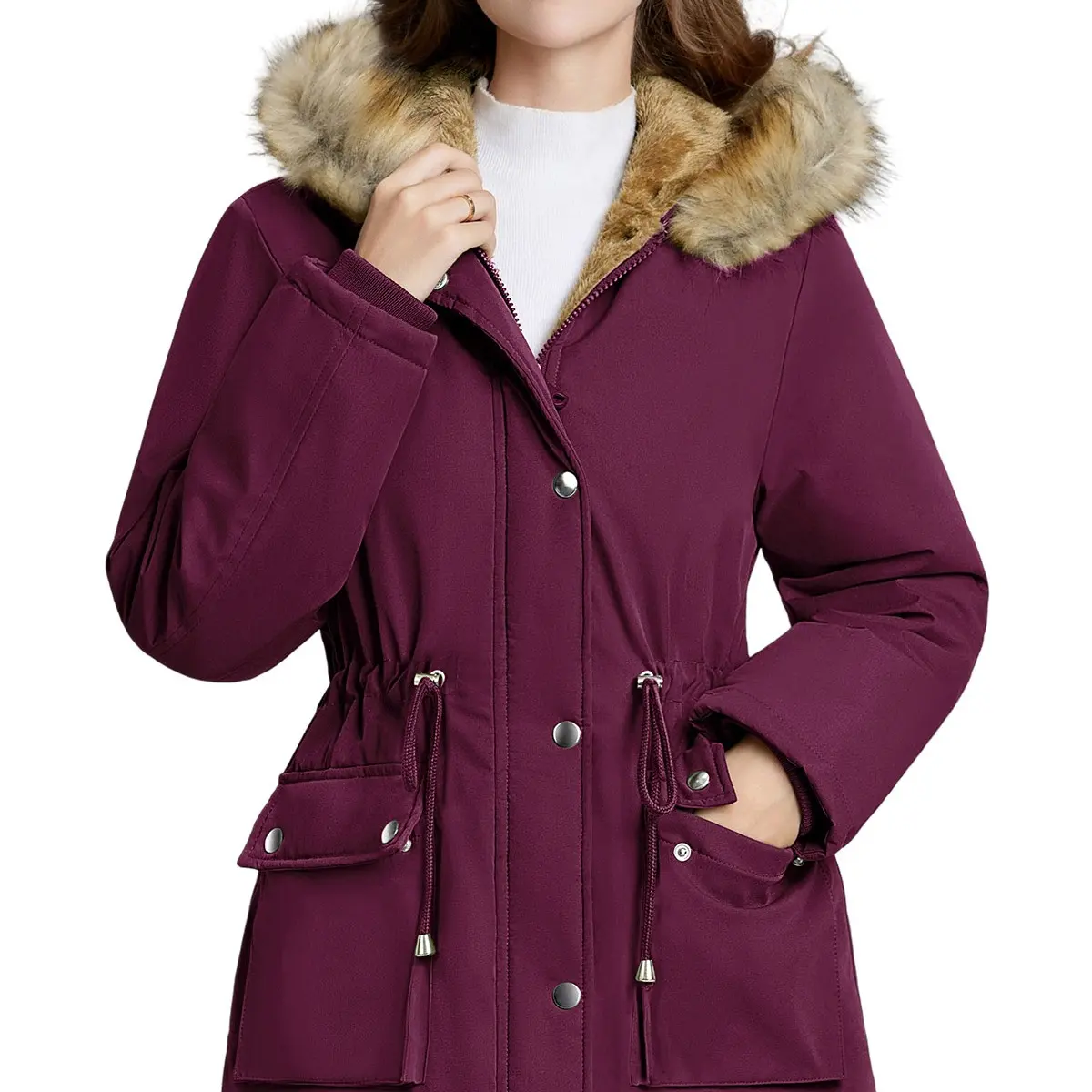 Women’s Fleece Waterproof Hooded Jacket with Pockets
