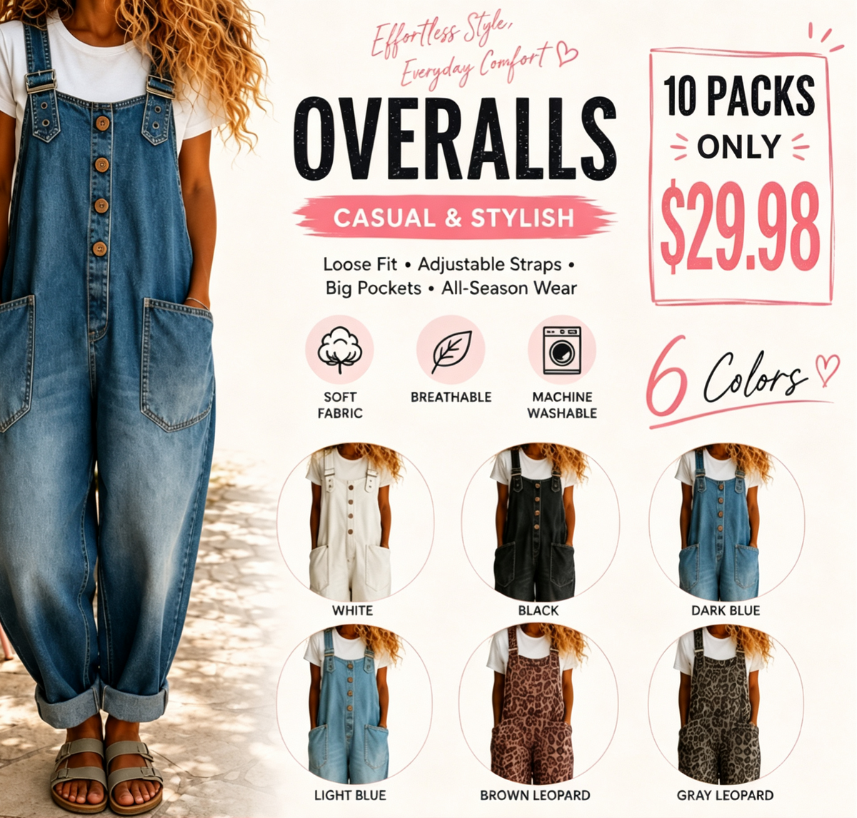 Women’s Vintage Denim Overalls – Relaxed Fit