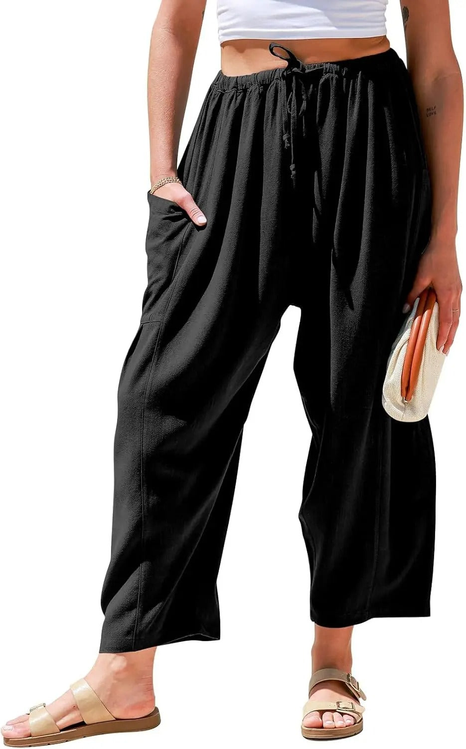 Women Comfort Lightweight Linen Wide Leg Cargo Pants