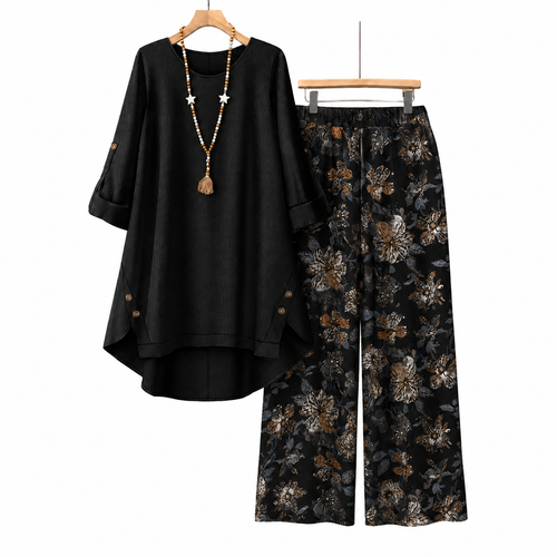 [LAST DAY SALE]Women's Cotton Linen Half Sleeve Top ＆ Pants Set