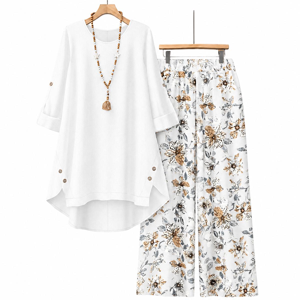 [LAST DAY SALE]Women's Cotton Linen Half Sleeve Top ＆ Pants Set