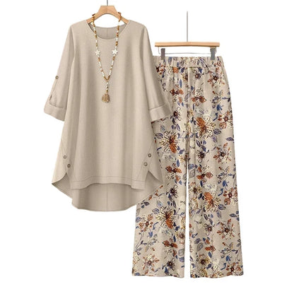 [LAST DAY SALE]Women's Cotton Linen Half Sleeve Top ＆ Pants Set